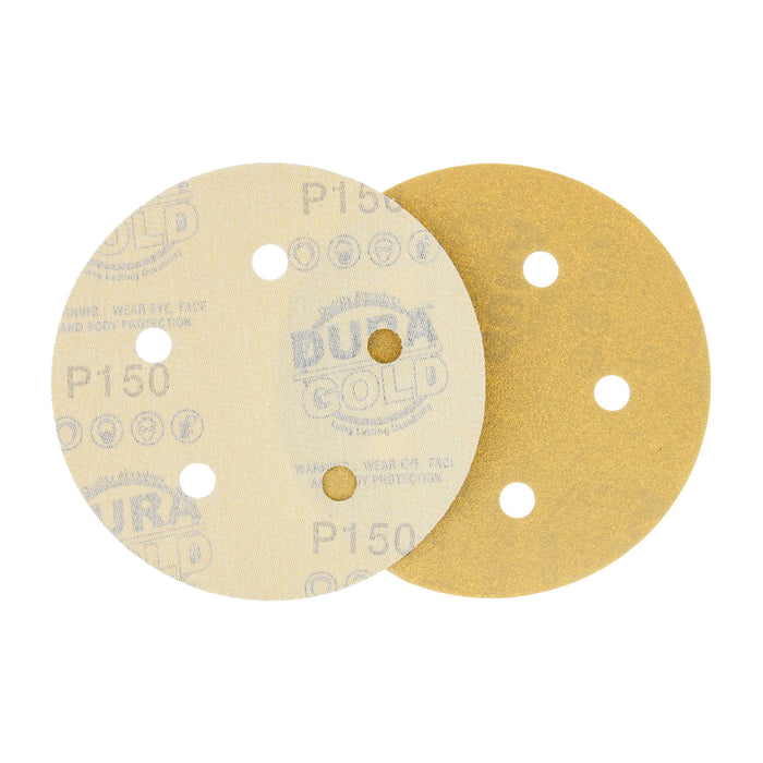 150 Grit - 5" Gold DA Sanding Discs - 5-Hole Pattern Hook and Loop - Box of 50