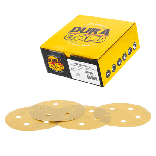 280 Grit - 5" Gold DA Sanding Discs - 5-Hole Pattern Hook and Loop - Box of 50