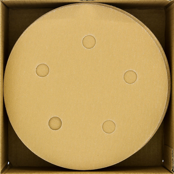 280 Grit - 5" Gold DA Sanding Discs - 5-Hole Pattern Hook and Loop - Box of 50