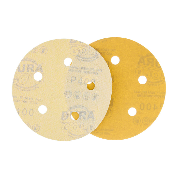 400 Grit - 5" Gold DA Sanding Discs - 5-Hole Pattern Hook and Loop - Box of 50