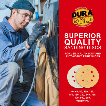 120 Grit - 5" Gold DA Sanding Discs - 8-Hole Pattern Hook and Loop - Box of 50