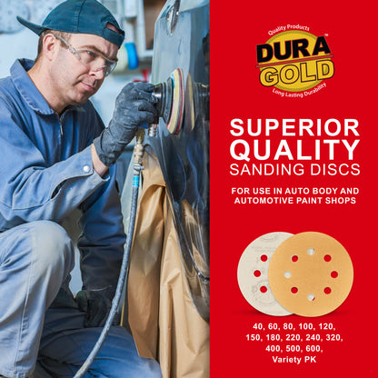 180 Grit - 5" Gold DA Sanding Discs - 8-Hole Pattern Hook and Loop - Box of 50