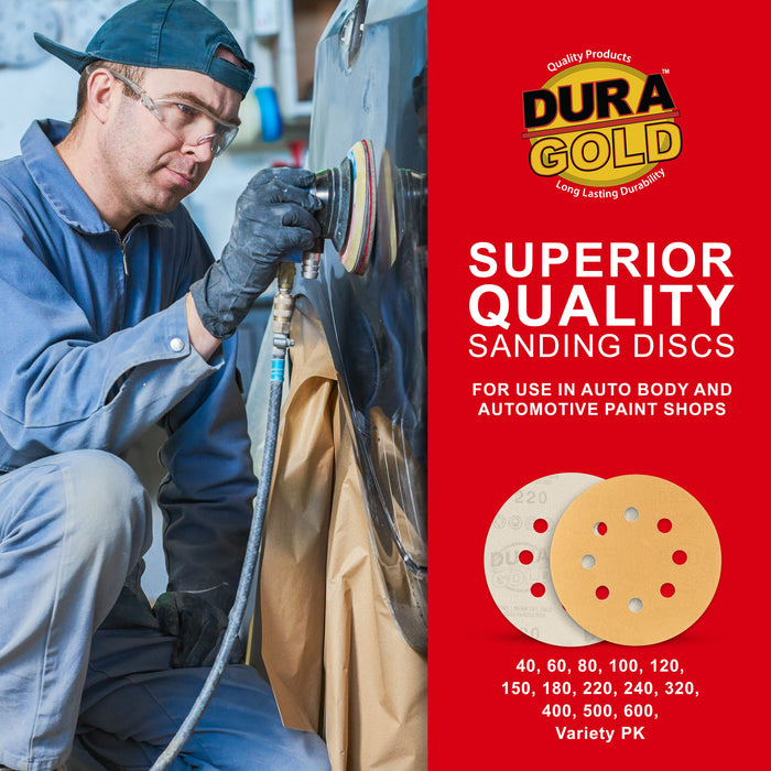 220 Grit - 5" Gold DA Sanding Discs - 8-Hole Pattern Hook and Loop - Box of 50