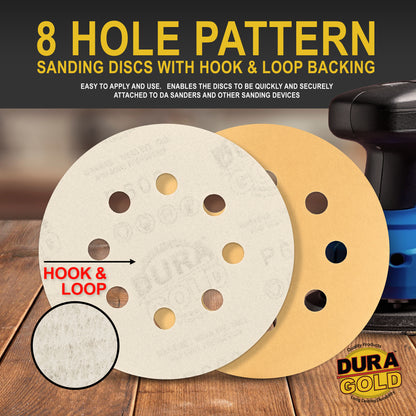 600 Grit - 5" Gold DA Sanding Discs - 8-Hole Pattern Hook and Loop - Box of 50