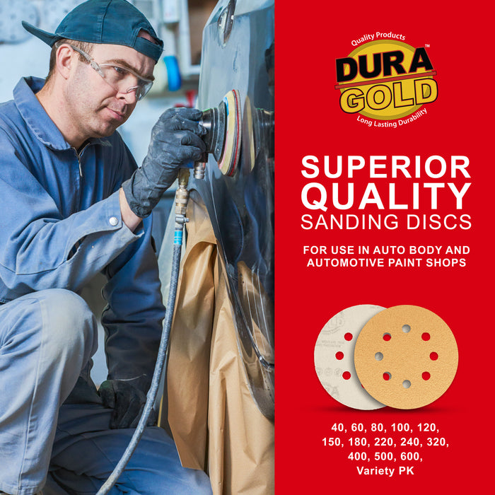 80 Grit - 5" Gold DA Sanding Discs - 8-Hole Pattern Hook and Loop - Box of 50