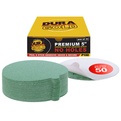 100 Grit - 5" Green Film - PSA Self Adhesive Stickyback Sanding Discs for DA Sanders - Box of 50