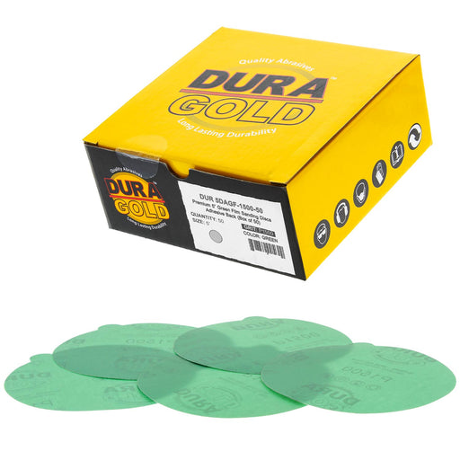 1500 Grit - 5" Green Film - PSA Self Adhesive Stickyback Sanding Discs for DA Sanders - Box of 50