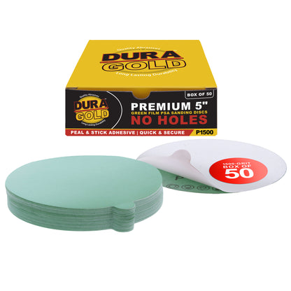 1500 Grit - 5" Green Film - PSA Self Adhesive Stickyback Sanding Discs for DA Sanders - Box of 50