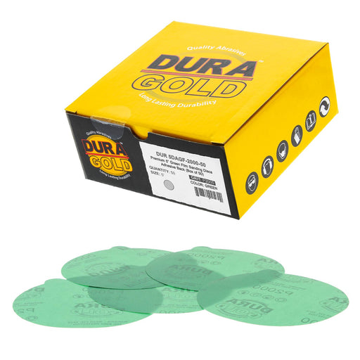 2000 Grit - 5" Green Film - PSA Self Adhesive Stickyback Sanding Discs for DA Sanders - Box of 50