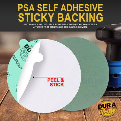 220 Grit - 5" Green Film - PSA Self Adhesive Stickyback Sanding Discs for DA Sanders - Box of 50