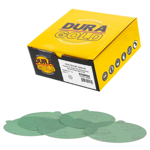 3000 Grit - 5" Green Film - PSA Self Adhesive Stickyback Sanding Discs for DA Sanders - Box of 50