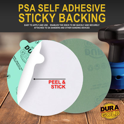 320 Grit - 5" Green Film - PSA Self Adhesive Stickyback Sanding Discs for DA Sanders - Box of 50
