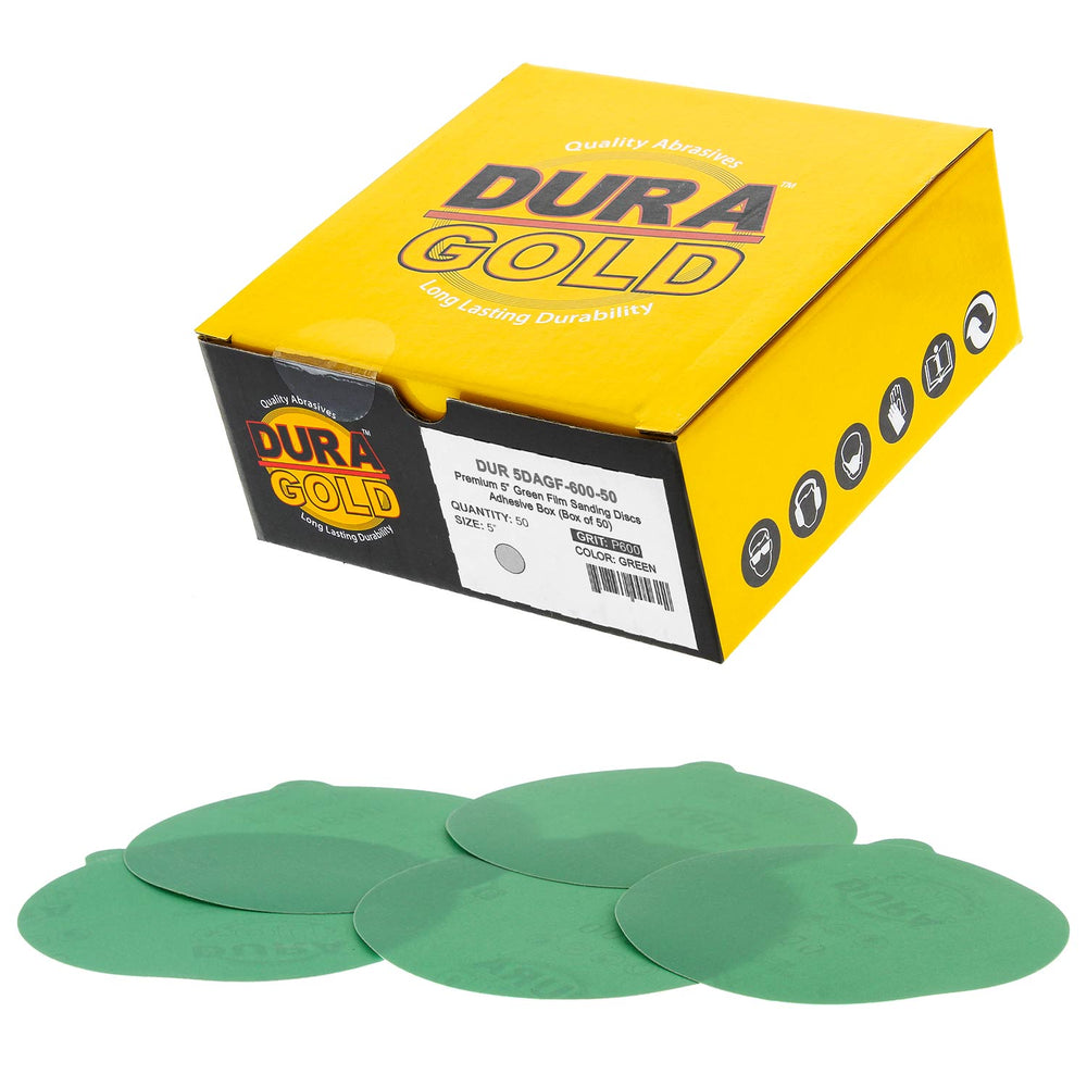 600 Grit - 5" Green Film - PSA Self Adhesive Stickyback Sanding Discs for DA Sanders - Box of 50