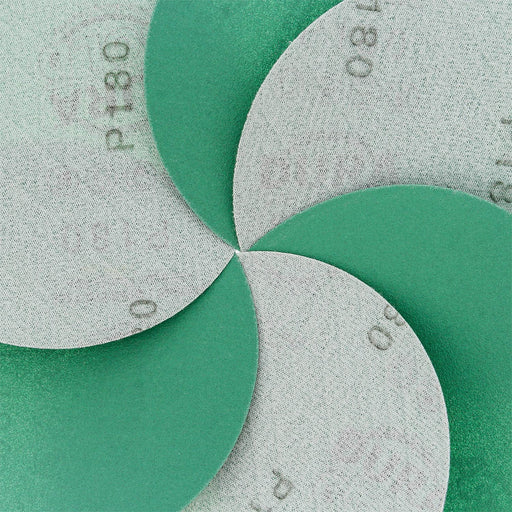 180 Grit - 5" Green Film - Hook & Loop Sanding Discs for DA Sanders - Box of 50