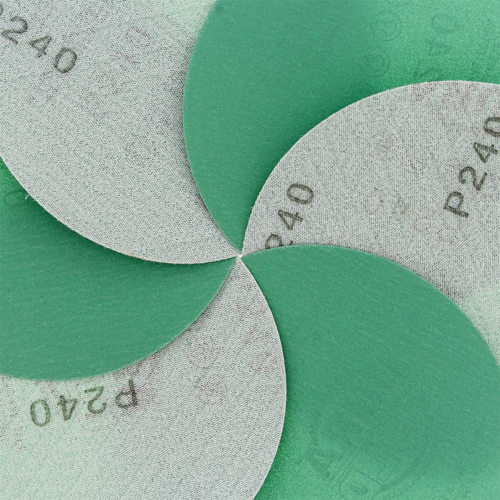 240 Grit - 5" Green Film - Hook & Loop Sanding Discs for DA Sanders - Box of 50