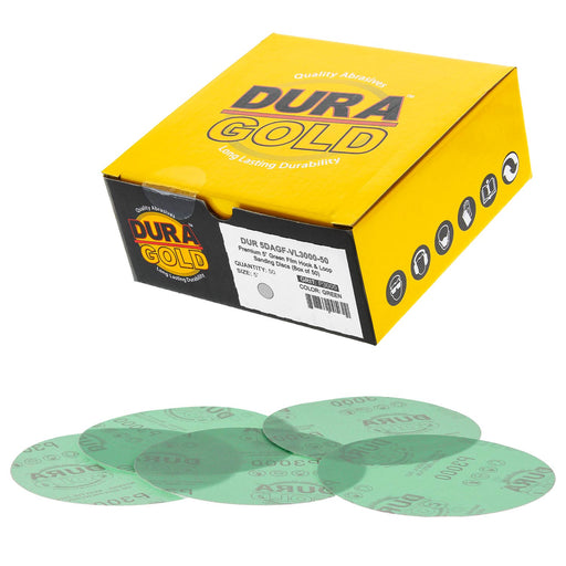 3000 Grit - 5" Green Film - Hook & Loop Sanding Discs for DA Sanders - Box of 50