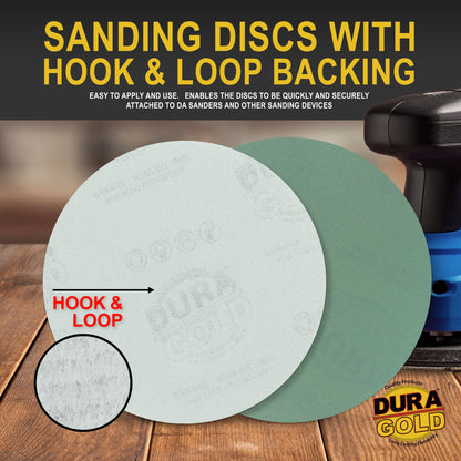 320 Grit - 5" Green Film - Hook & Loop Sanding Discs for DA Sanders - Box of 50