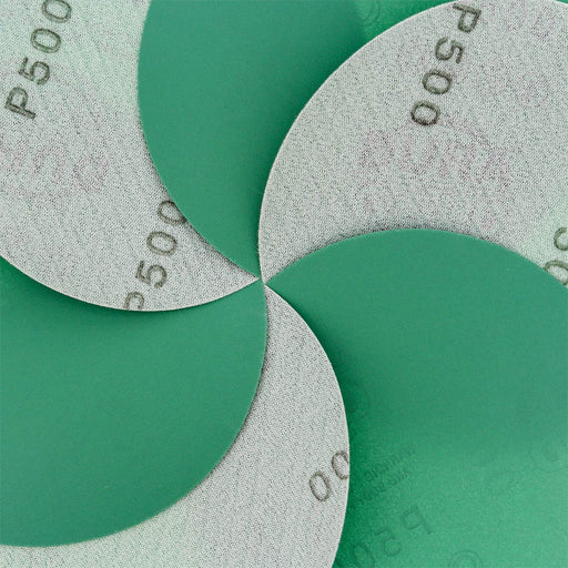 500 Grit - 5" Green Film - Hook & Loop Sanding Discs for DA Sanders - Box of 50