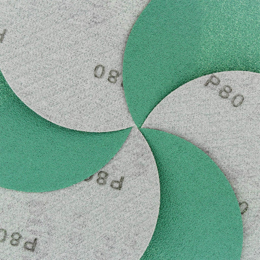 80 Grit - 5" Green Film - Hook & Loop Sanding Discs for DA Sanders - Box of 50