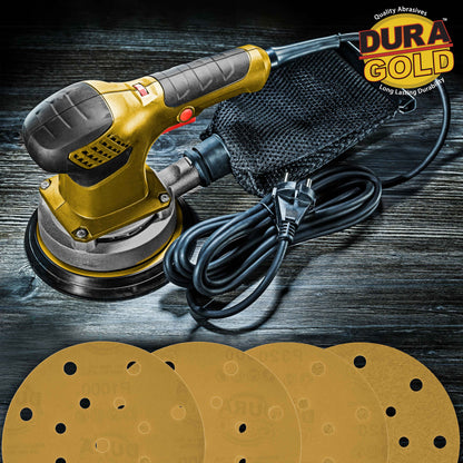 Variety Grit Pack - 6" Gold Sanding Discs - 17-Hole Pattern Hook and Loop for DA Sander - Box of 50