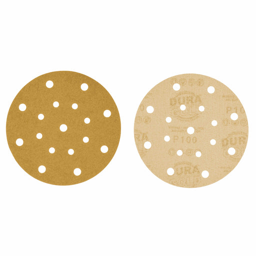 100 Grit - 6" Gold Sanding Discs - 17-Hole Pattern Hook and Loop for DA Sander - Box of 50