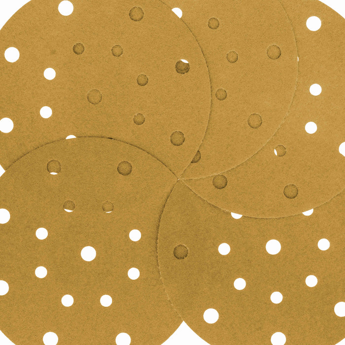 100 Grit - 6" Gold Sanding Discs - 17-Hole Pattern Hook and Loop for DA Sander - Box of 50