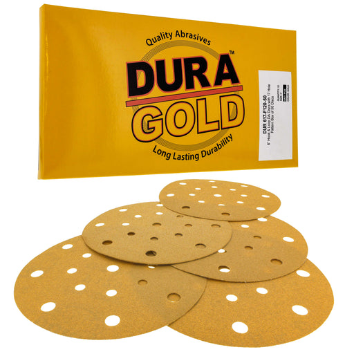 120 Grit - 6" Gold Sanding Discs - 17-Hole Pattern Hook and Loop for DA Sander - Box of 50