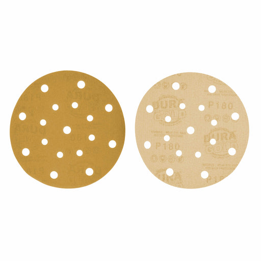180 Grit - 6" Gold Sanding Discs - 17-Hole Pattern Hook and Loop for DA Sander - Box of 50