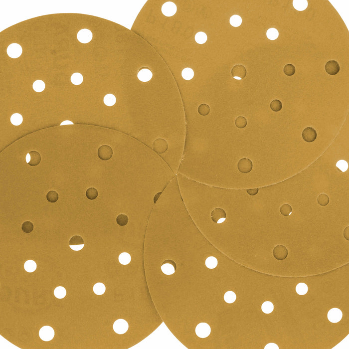180 Grit - 6" Gold Sanding Discs - 17-Hole Pattern Hook and Loop for DA Sander - Box of 50
