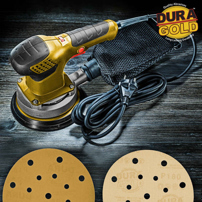180 Grit - 6" Gold Sanding Discs - 17-Hole Pattern Hook and Loop for DA Sander - Box of 50