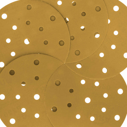 220 Grit - 6" Gold Sanding Discs - 17-Hole Pattern Hook and Loop for DA Sander - Box of 50