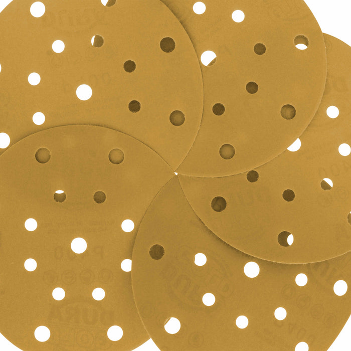 400 Grit - 6" Gold Sanding Discs - 17-Hole Pattern Hook and Loop for DA Sander - Box of 50