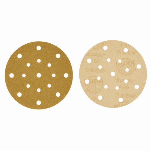60 Grit - 6" Gold Sanding Discs - 17-Hole Pattern Hook and Loop for DA Sander - Box of 50