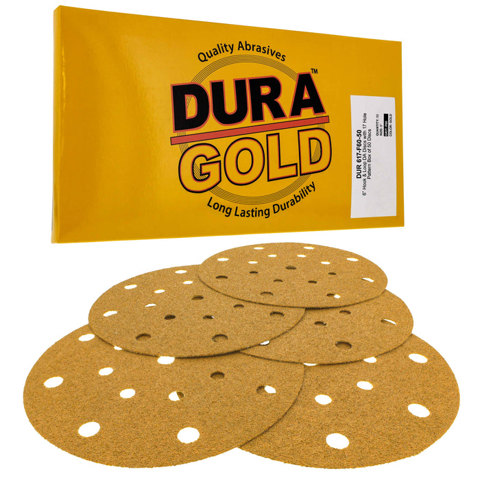 Dura-Gold Premium 80, 150, 220, 320, 400 Grit 6 Gold PSA Sanding Discs, 10  Each, 50 Total - Self Adhesive Stickyback Sandpaper Discs for DA Sander