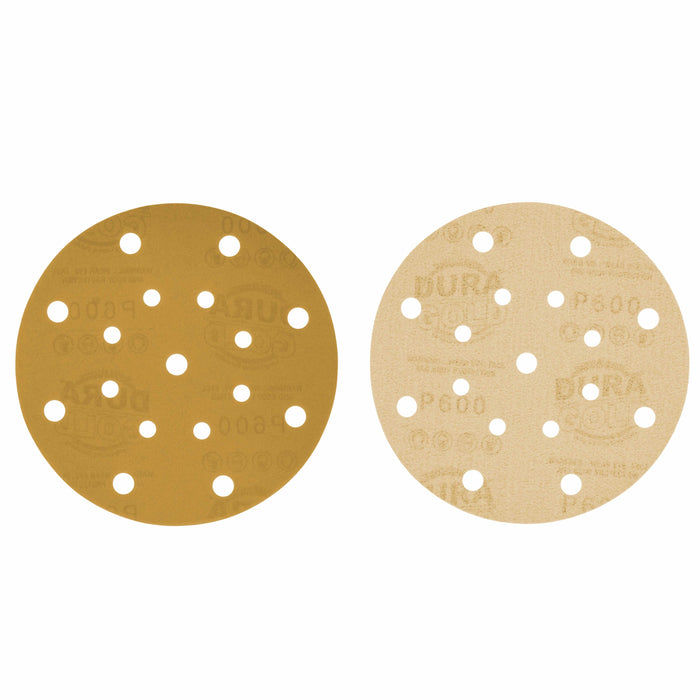 600 Grit - 6" Gold Sanding Discs - 17-Hole Pattern Hook and Loop for DA Sander - Box of 50