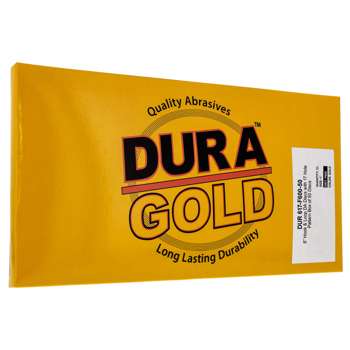 600 Grit - 6" Gold Sanding Discs - 17-Hole Pattern Hook and Loop for DA Sander - Box of 50