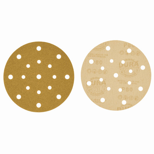 80 Grit - 6" Gold Sanding Discs - 17-Hole Pattern Hook and Loop for DA Sander - Box of 50