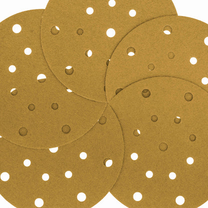 80 Grit - 6" Gold Sanding Discs - 17-Hole Pattern Hook and Loop for DA Sander - Box of 50