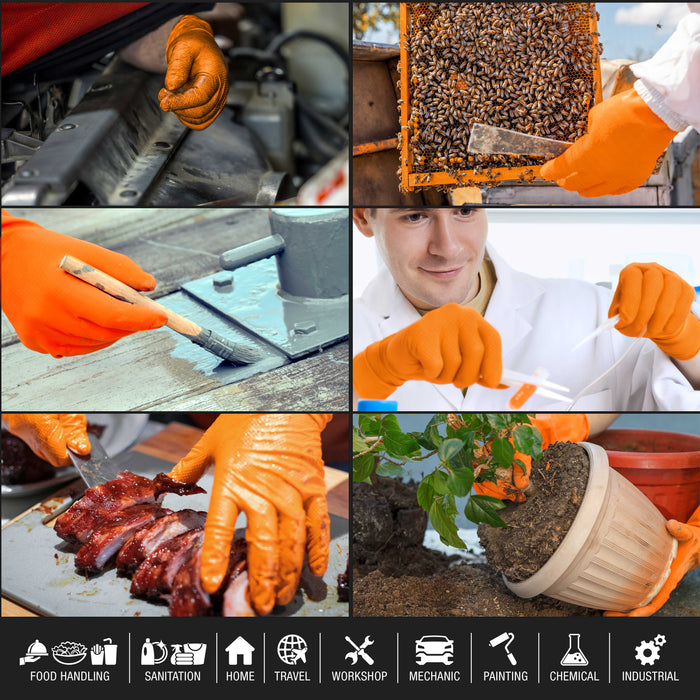 Duratection 8 Mil Orange Super Duty Diamond Textured Nitrile Disposable Gloves, 10 Boxes of 100, Small - Latex Free, Powder Free, Food Safe, Safety Protection Work Gloves