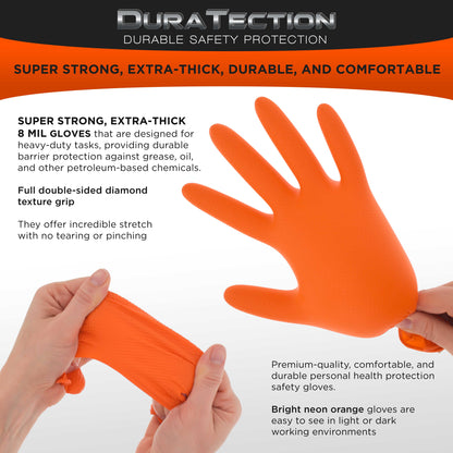 Duratection 8 Mil Orange Super Duty Diamond Textured Nitrile Disposable Gloves, 3 Boxes of 100, Small - Latex Free, Powder Free, Food Safe, Safety Protection Work Gloves