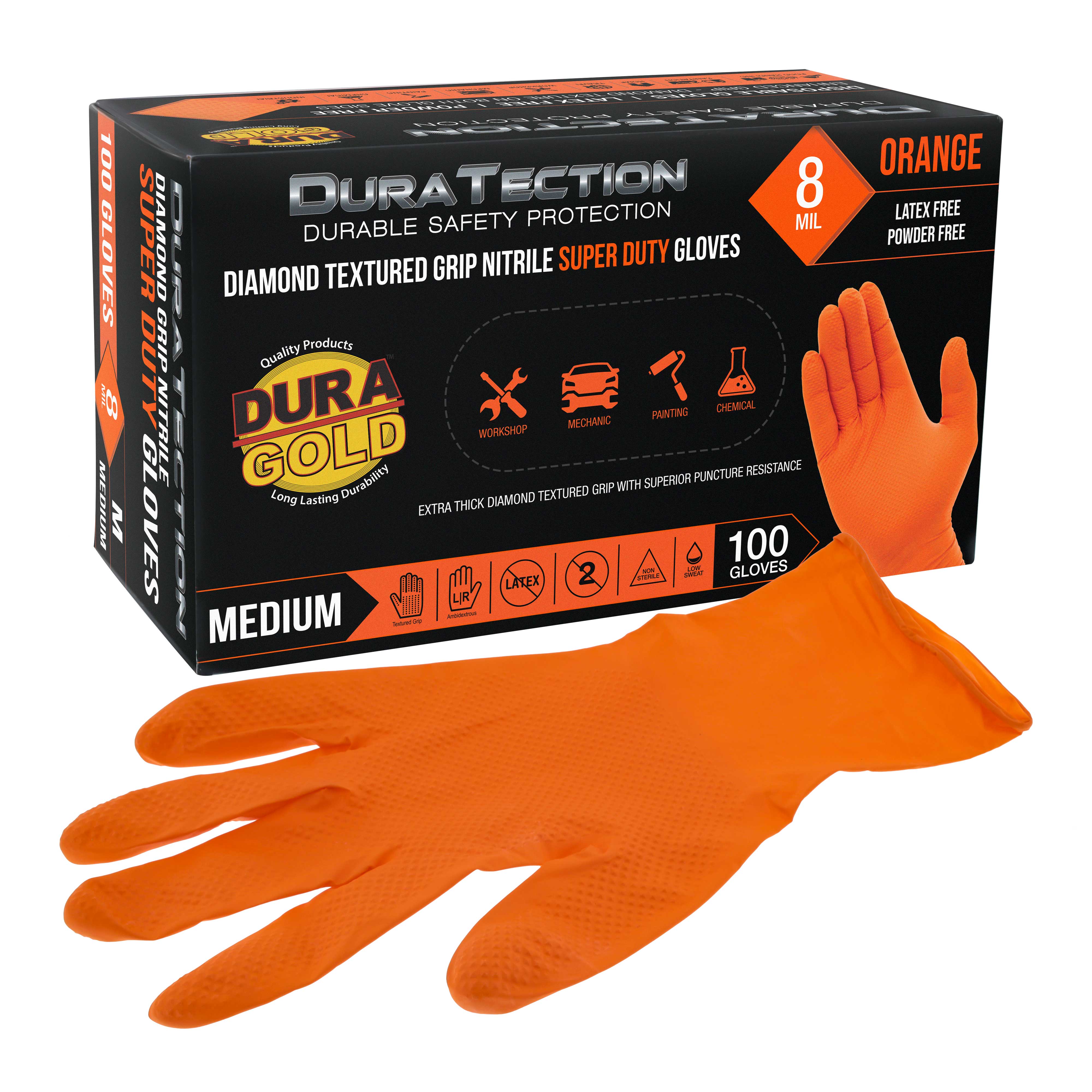 Duratection 8 Mil Orange Super Duty Diamond Textured Nitrile