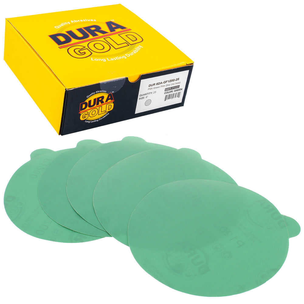 1200 Grit - 6" Green Film - PSA Self Adhesive Stickyback Sanding Discs for DA Sanders - Box of 25