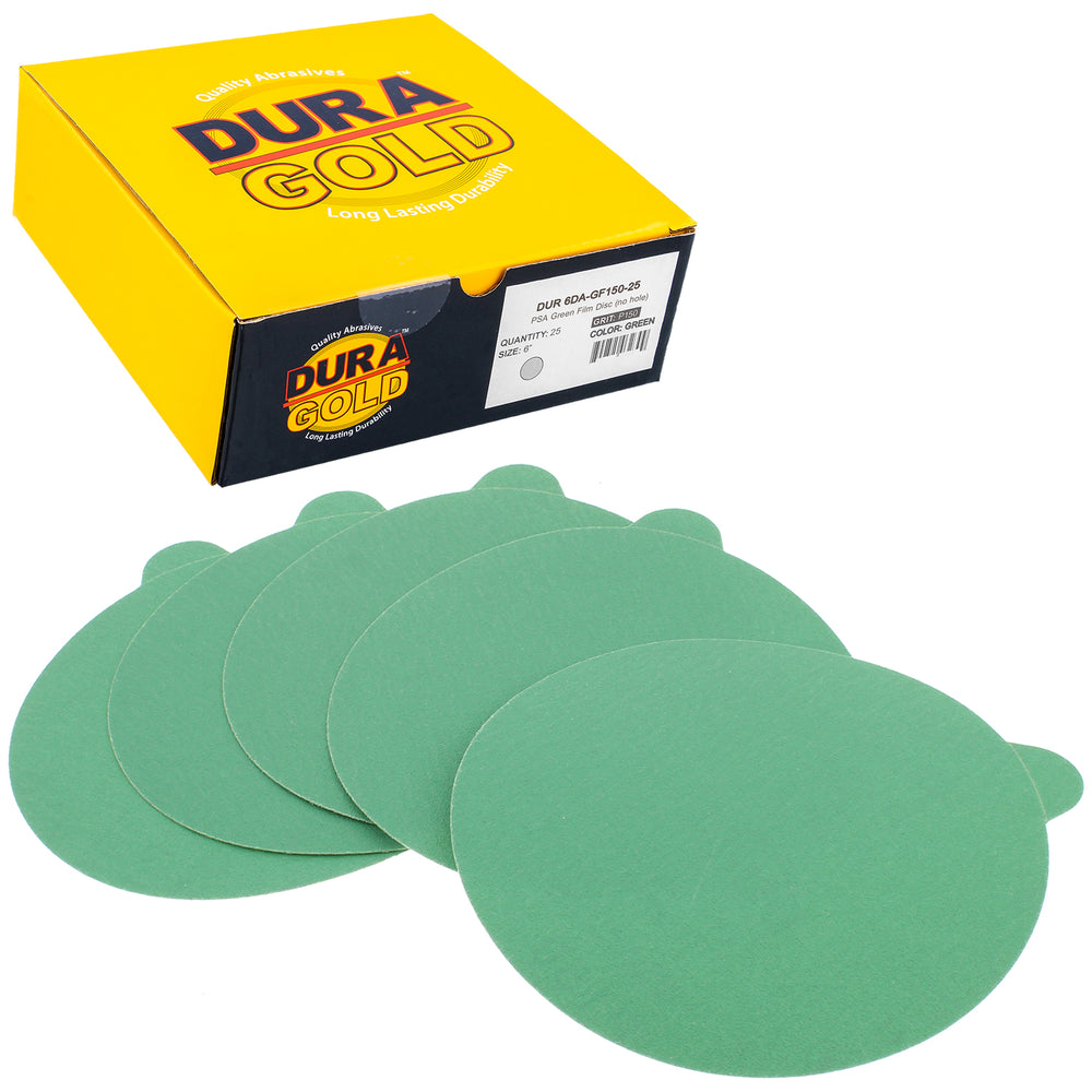 150 Grit - 6" Green Film - PSA Self Adhesive Stickyback Sanding Discs for DA Sanders - Box of 25