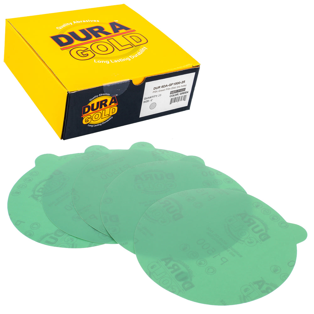 1500 Grit - 6" Green Film - PSA Self Adhesive Stickyback Sanding Discs for DA Sanders - Box of 25