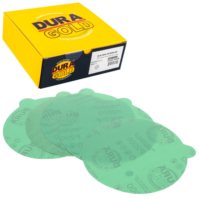 2000 Grit - 6" Green Film - PSA Self Adhesive Stickyback Sanding Discs for DA Sanders - Box of 25