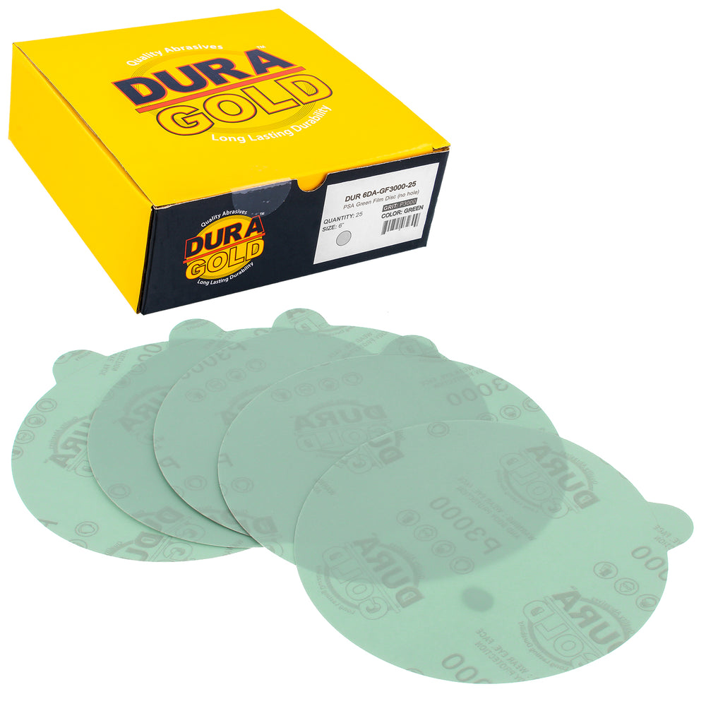 3000 Grit - 6" Green Film - PSA Self Adhesive Stickyback Sanding Discs for DA Sanders - Box of 25