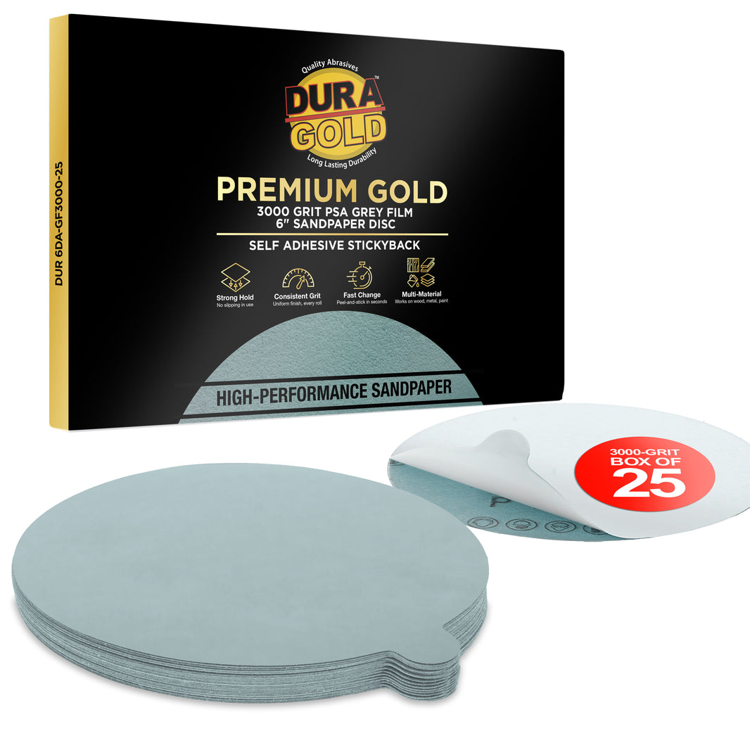 3000 Grit - 6" Green Film - PSA Self Adhesive Stickyback Sanding Discs for DA Sanders - Box of 25