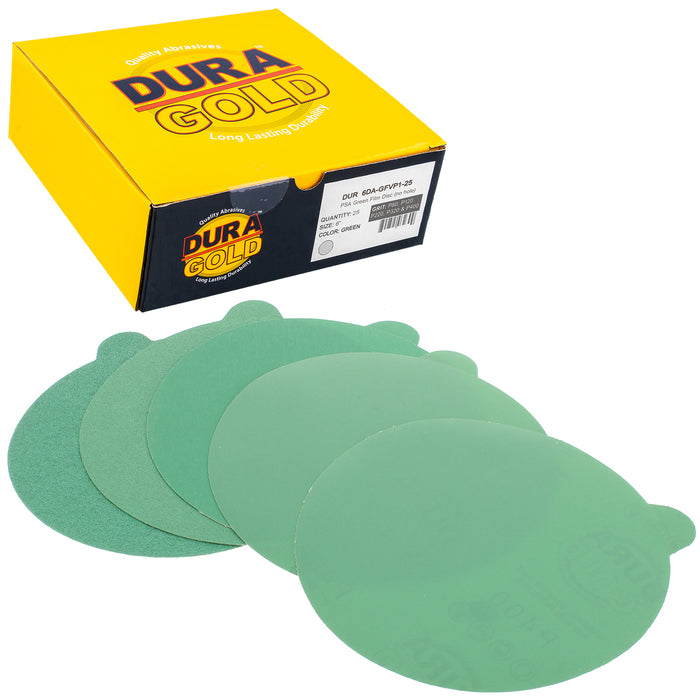Variety Grit Pack - 6" Green Film - PSA Self Adhesive Stickyback Sanding Discs 5 of each grit (80, 120, 220, 320, 400) - Box of 25