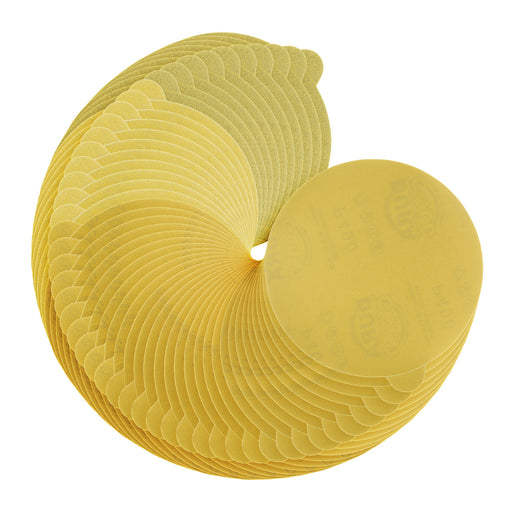 Variety Grit Pack - 6" Gold PSA Self Adhesive Stickyback Sanding Discs for DA Sanders -10 of each Grit (80, 150, 220, 320, 400) Box of 50