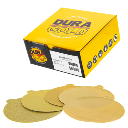 Variety Grit Pack - 6" Gold PSA Self Adhesive Stickyback Sanding Discs for DA Sanders -10 of each Grit (80, 150, 220, 320, 400) Box of 50